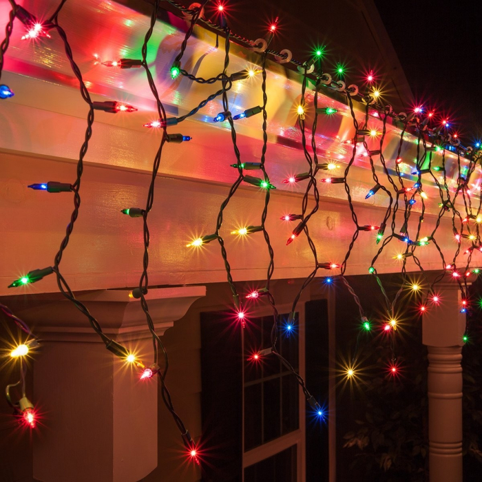 Instalatie Craciun Turturi, IP44, 5 m, 143 Led-uri ,Perdea Franjurata, Multicolor, 8 jocuri de lumini, Transformator 31 V, Putere 9 W, Interconectabila, Interior/Exterior, Prelungitor 5 m inclus, Fir  [5]