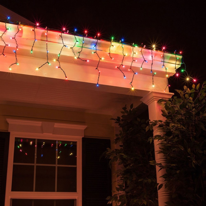 Instalatie Craciun Turturi, IP44, 5 m, 143 Led-uri ,Perdea Franjurata, Multicolor, 8 jocuri de lumini, Transformator 31 V, Putere 9 W, Interconectabila, Interior/Exterior, Prelungitor 5 m inclus, Fir  [9]
