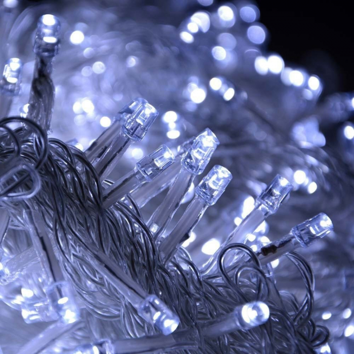 Instalatie Craciun Turturi, IP44, 7 m, 228 Led-uri ,Perdea Franjurata, Alb rece, 8 jocuri de lumini, Transformator 31 V, Putere 9 W, Interconectabila, Interior/Exterior, Prelungitor 3 m inclus, Fir Tr [12]