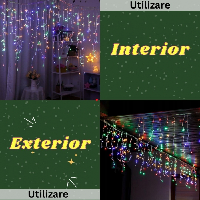 * LICHIDARE STOC * Instalatie Craciun Yoto, Tip Franjuri/Turturi, 12 m, 300 LED-uri, Prelungitor 1.5 m, 8 Jocuri de Lumini, Interconectabila, Conectare la Retea, Fir transparent, Interior/Exterior, Mu [3]