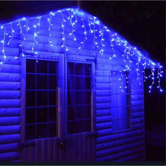 Instalatie Craciun Yoto, Tip Franjuri/Turturi, 4 m, 120 LED-uri, Prelungitor 1.5 m, 8 Jocuri de Lumini, Interconectabila, Conectare la Retea, Fir transparent, Interior/Exterior, Albastru [6]