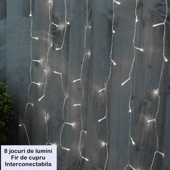 Instalatie Craciun Yoto, Tip Perdea, 2 m x 2 m, 240 LED-uri, Prelungitor 1.5 m, 8 Jocuri de Lumini, Interconectabila, Fir transparent, Interior/Exterior, Alb Rece [3]