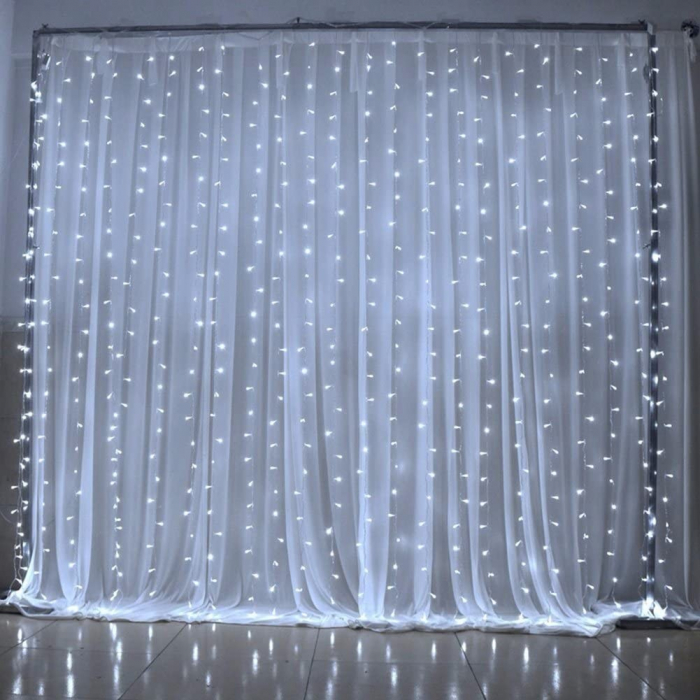 * LICHIDARE STOC * Instalatie Craciun Yoto, Tip Perdea, 3 m x 2 m, 240 LED-uri, Prelungitor 1.5 m, 8 Jocuri de Lumini, Interconectabila, Fir transparent, Interior/Exterior, Alb Rece - [6]
