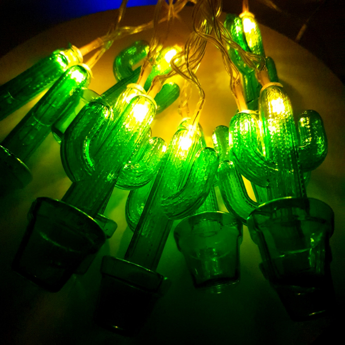 Instalatie de Craciun cu Baterii Fir Transparent Tip Sir 1.5 m 10 LED -uri Cactus Alb Cald [5]