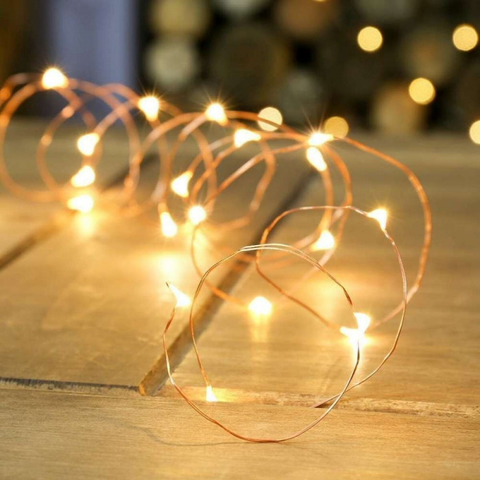 Instalatie de Craciun cu Baterii Tip Liniar, 2 jocuri de lumini, Fir Cupru 10 m 100 LED -uri, Alb Cald [3]