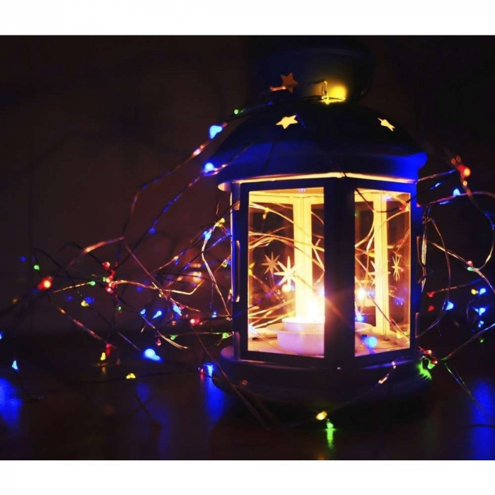 Instalatie de Craciun cu Baterii Tip Liniar, 2 jocuri de lumini, Fir Cupru 10 m 100 LED -uri, Multicolor [3]
