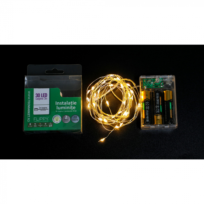 Instalatie de Craciun cu Baterii Tip Liniar, 2 jocuri de lumini, Fir Cupru 3 m 30 LED -uri, Alb Cald [7]