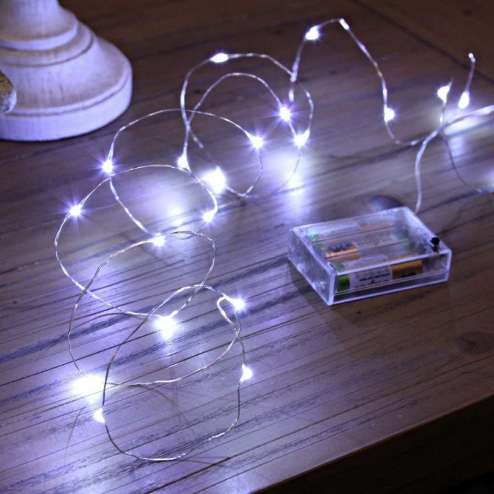 Instalatie de Craciun cu Baterii Tip Liniar, 2 jocuri de lumini, Fir Cupru 5 m 50 LED -uri, Alb Rece [6]