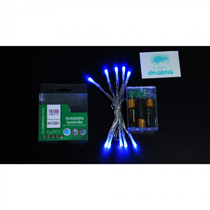Instalatie de Craciun cu Baterii Tip Liniar, 2 jocuri de lumini, Fir transparent 1 m 10 LED -uri, Albastru [5]