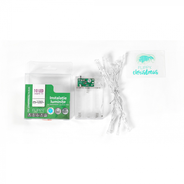Instalatie de Craciun cu Baterii Tip Liniar, 2 jocuri de lumini, Fir transparent 1 m 10 LED -uri, Albastru [2]