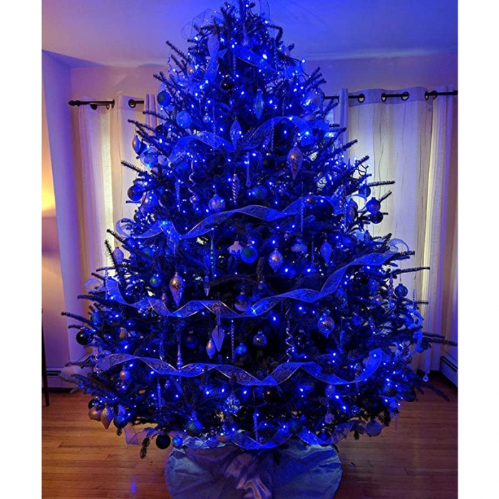 Instalatie de Craciun cu Baterii Tip Liniar, 2 jocuri de lumini, Fir transparent 1 m 10 LED -uri, Albastru [7]