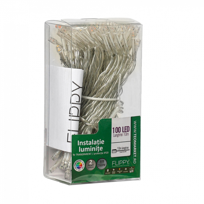 Instalatie de Craciun cu Baterii Tip Liniar, 2 jocuri de lumini, Fir Transparent 10 m 100 LED -uri, Multicolor [1]