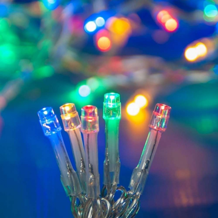 Instalatie de Craciun cu Baterii Tip Liniar, 2 jocuri de lumini, Fir Transparent 10 m 100 LED -uri, Multicolor [2]