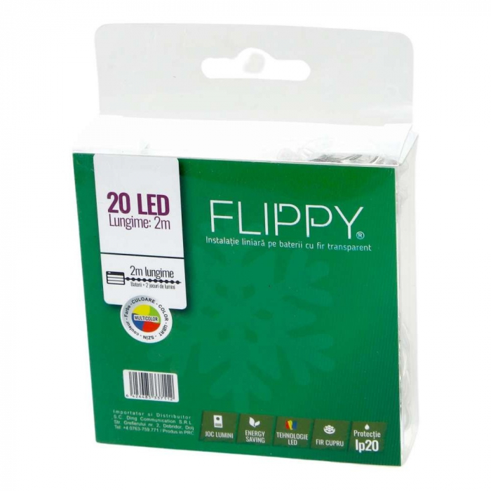 Instalatie de Craciun cu Baterii Tip Liniar, 2 jocuri de lumini, Fir Transparent 2 m 20 LED -uri, Multicolor [3]