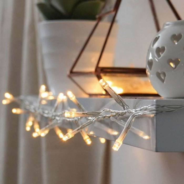 Instalatie de Craciun cu Baterii Tip Liniar, 2 jocuri de lumini, Fir Transparent 3 m 30 LED -uri, Alb Cald [1]