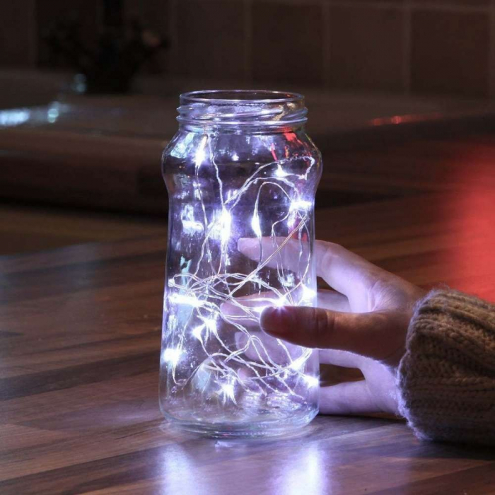 Instalatie de Craciun cu Baterii Tip Liniar, 2 jocuri de lumini, Fir Transparent 3 m 30 LED -uri, Alb Rece [5]