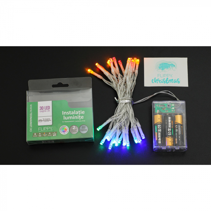 Instalatie de Craciun cu Baterii Tip Liniar, 2 jocuri de lumini, Fir Transparent 3 m 30 LED -uri, Multicolor [8]