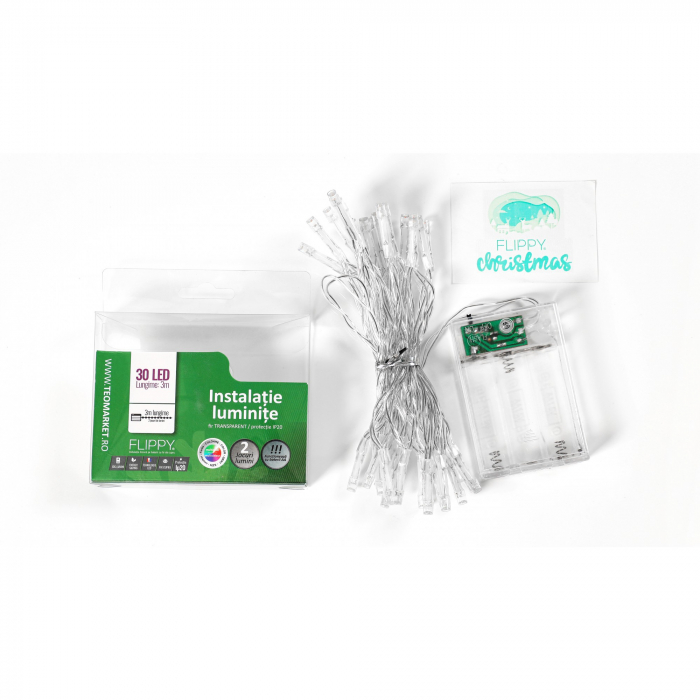 Instalatie de Craciun cu Baterii Tip Liniar, 2 jocuri de lumini, Fir Transparent 3 m 30 LED -uri, Multicolor [6]