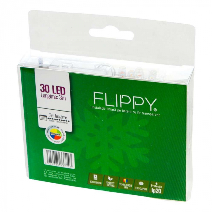 Instalatie de Craciun cu Baterii Tip Liniar, 2 jocuri de lumini, Fir Transparent 3 m 30 LED -uri, Multicolor [1]