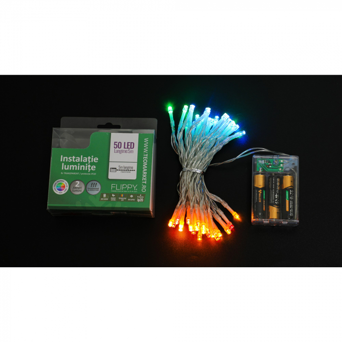 Instalatie de Craciun cu Baterii Tip Liniar, 2 jocuri de lumini, Fir Transparent 5 m 50 LED -uri, Multicolor [10]
