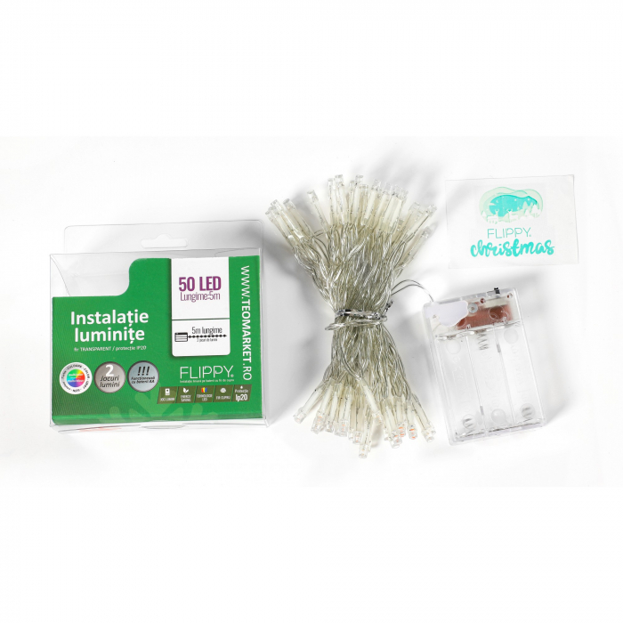 Instalatie de Craciun cu Baterii Tip Liniar, 2 jocuri de lumini, Fir Transparent 5 m 50 LED -uri, Multicolor [7]