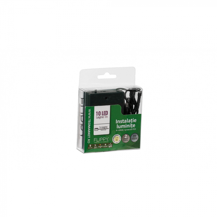 Instalatie de Craciun cu Baterii Tip Liniar, 2 jocuri de lumini, Fir Verde 1 m 10 LED -uri, Alb Cald [4]