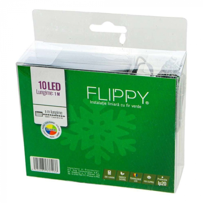 Instalatie de Craciun cu Baterii Tip Liniar, 2 jocuri de lumini, Fir Verde 1 m 10 LED -uri, Multicolor [3]