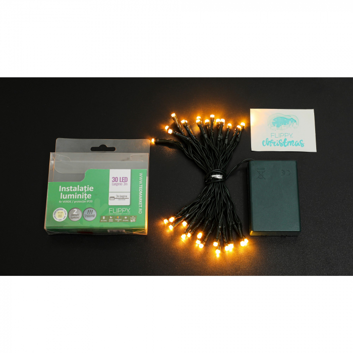 Instalatie de Craciun cu Baterii Tip Liniar, 2 jocuri de lumini, Fir Verde 3 m 30 LED -uri, Alb Cald [8]