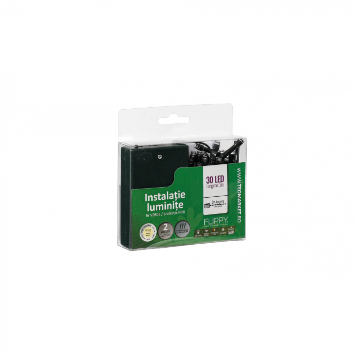 Instalatie de Craciun cu Baterii Tip Liniar, 2 jocuri de lumini, Fir Verde 3 m 30 LED -uri, Alb Cald [4]