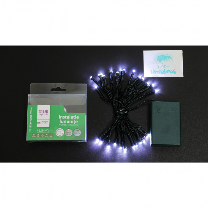 Instalatie de Craciun cu Baterii Tip Liniar, 2 jocuri de lumini, Fir Verde 3 m 30 LED -uri, Alb Rece [7]
