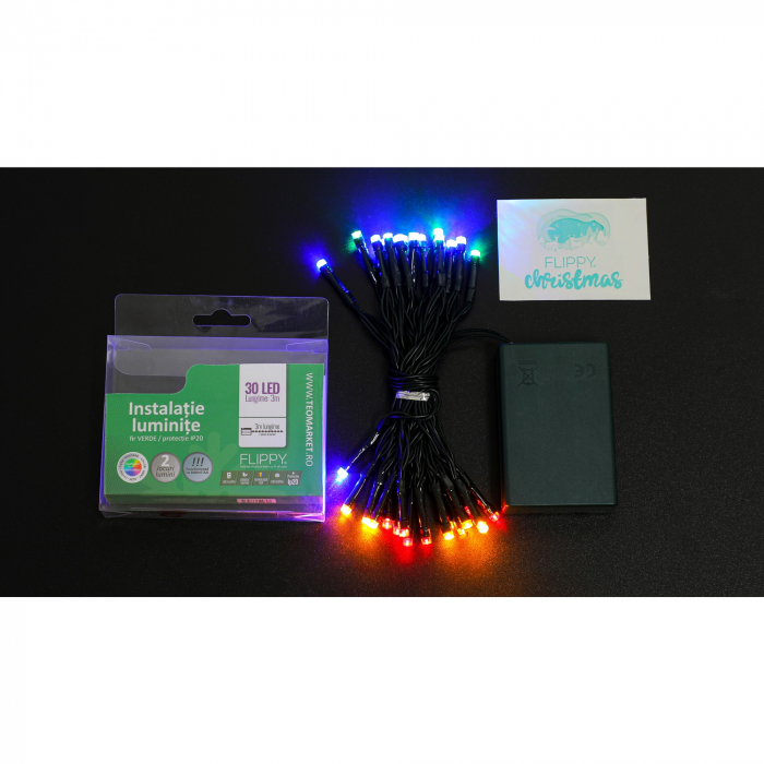 Instalatie de Craciun cu Baterii Tip Liniar, 2 jocuri de lumini, Fir Verde 3 m 30 LED -uri, Multicolor [6]