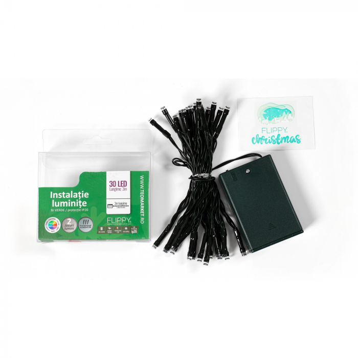 Instalatie de Craciun cu Baterii Tip Liniar, 2 jocuri de lumini, Fir Verde 3 m 30 LED -uri, Multicolor [4]