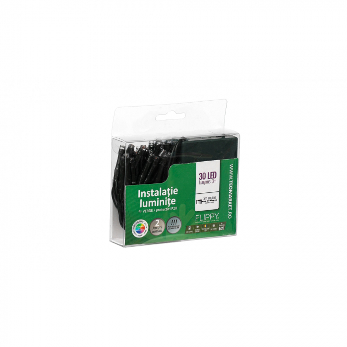 Instalatie de Craciun cu Baterii Tip Liniar, 2 jocuri de lumini, Fir Verde 3 m 30 LED -uri, Multicolor [3]