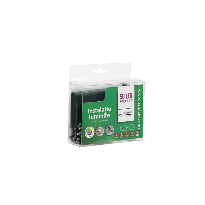Instalatie de Craciun cu Baterii Tip Liniar, 2 jocuri de lumini, Fir Verde 5 m 50 LED -uri, Multicolor [4]
