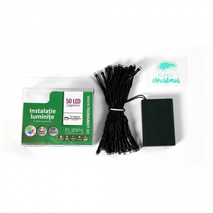 Instalatie de Craciun cu Baterii Tip Liniar, 2 jocuri de lumini, Fir Verde 5 m 50 LED -uri, Multicolor [5]