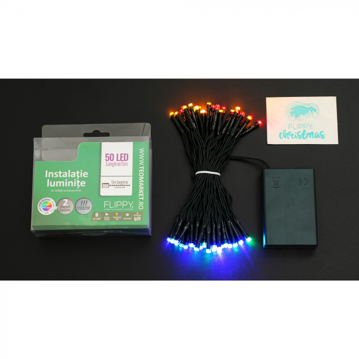 Instalatie de Craciun cu Baterii Tip Liniar, 2 jocuri de lumini, Fir Verde 5 m 50 LED -uri, Multicolor [7]