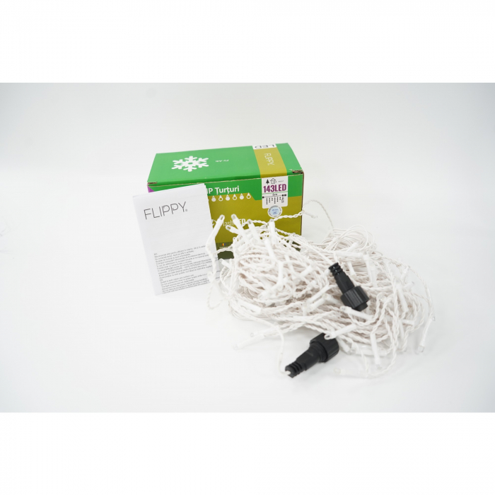 Instalatie de Craciun Flippy® Tip Franjuri cu Flash, Sectiune 5 m, 143 LED-uri, Interconectabila, Fir Alb, Alb Rece [2]