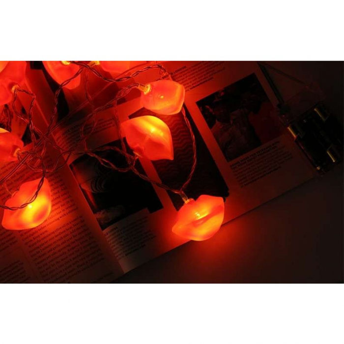Instalatie de Craciun, Flippy®, Tip Sir cu Baterii, 1.5 m, 10 LED-uri, Model Buze, Rosu [4]
