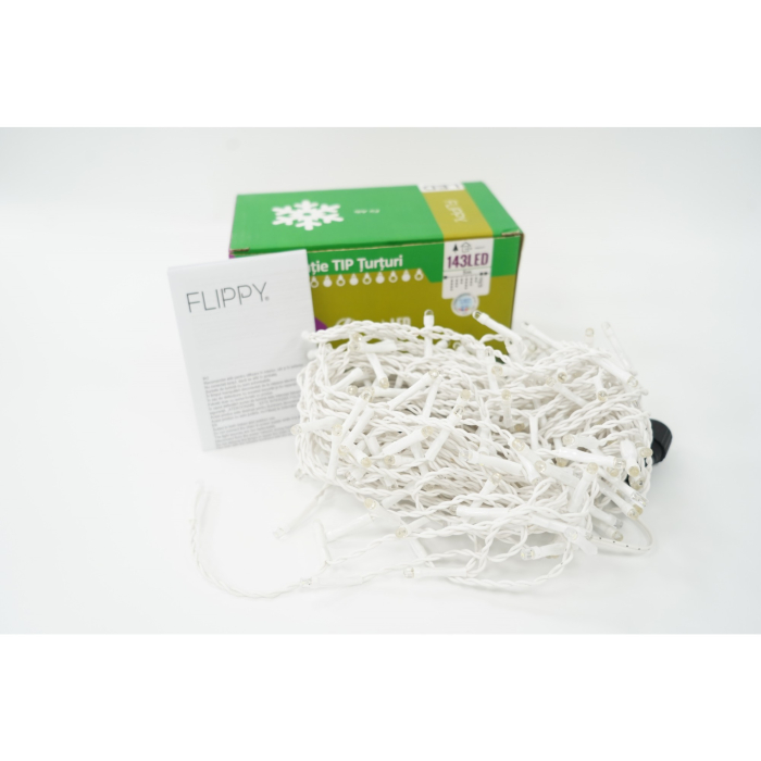 Instalatie de Craciun Flippy® Tip Turturi, Franjuri cu Flash, Sectiune 5 m, 143 LED-uri, Interconectabila, Fir Alb, RB-RG [2]