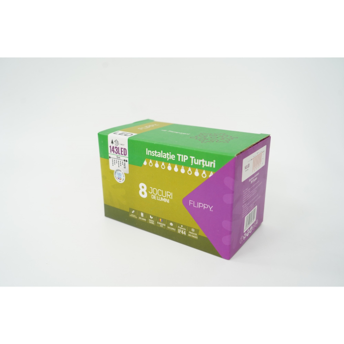 Instalatie de Craciun, Flippy®, Tip Turturi, Sectiune 5 m, 143 LED-uri, 8 Jocuri de Lumini, Fir Alb, Lumina RB-RG, IP44, Interconectabila [3]