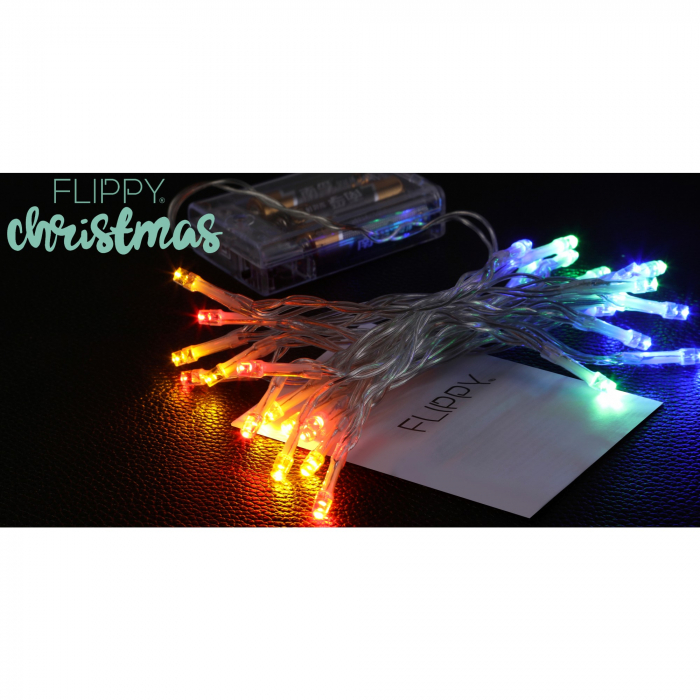 Instalatie de Craciun, Liniara, 1 m, Baterii, 10 LED-uri, Multicolor, 2 Jocuri de Lumini, Fir Transparent, Interior/Exterior, Flippy [9]