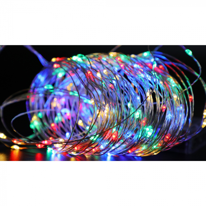 Instalatie de Craciun, Liniara, 20 m, Baterii, 200 LED-uri, Multicolor, 2 Jocuri de Lumini, Fir Cupru, Interior/Exterior, Flippy [10]