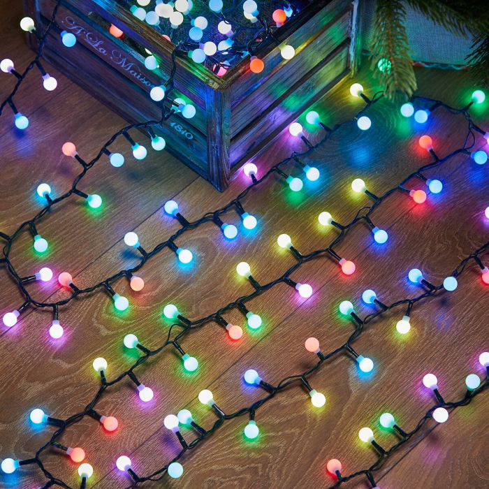 Lichidare de stoc Instalatie de Craciun Liniara RGRB Yoto, 10 m, din care 1 m Prelungitor 220V, 40 LED, Bilute Mate, Interconectabila, Utilizare Interior/Exterior, Fir Negru, multicolor [1]