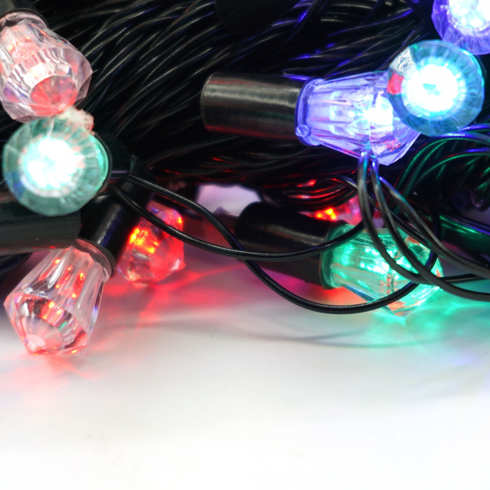 Instalatie de Craciun Liniara RGRB Yoto, 10 m, din care 1 m Prelungitor 220V, 40 LED, Model Diamante, Utilizare Interior/Exterior, Interconectabila, Fir Negru, multicolor [3]