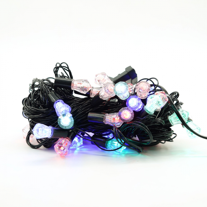 Instalatie de Craciun Liniara RGRB Yoto, 10 m, din care 1 m Prelungitor 220V, 40 LED, Model Diamante, Utilizare Interior/Exterior, Interconectabila, Fir Negru, multicolor [4]