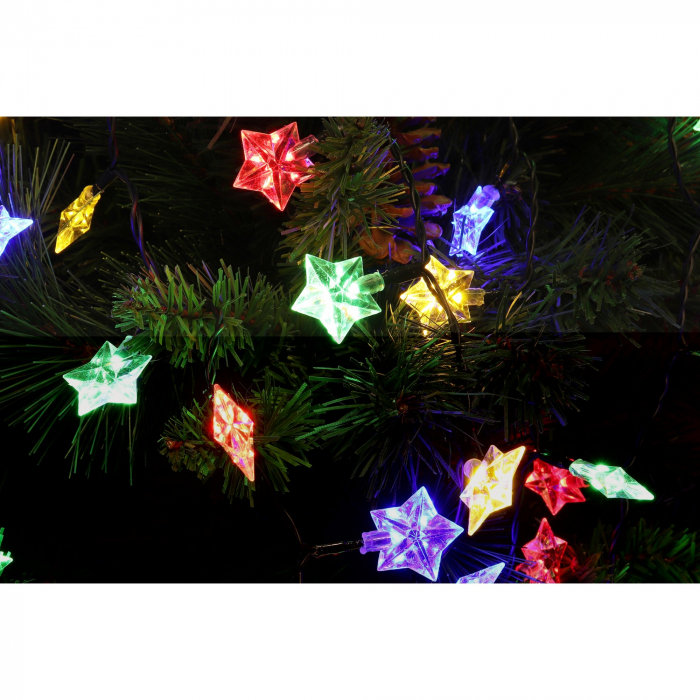Instalatie de Craciun Liniara RGRB Yoto, 10 m, din care 1 m Prelungitor 220V, 40 LED, Model Stelute, Utilizare Interior/Exterior, Interconectabila, Fir Negru, multicolor [1]
