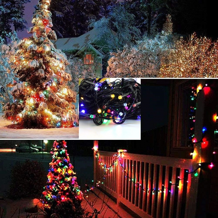 Instalatie de Craciun liniara Yoto, 10 m, din care 1 m cablu priza 220V, 100 LED, 8 jocuri de lumini, beculet in 6 colturi, pentru interior, controler, fir negru, multicolor [2]