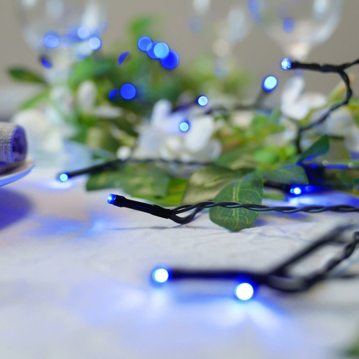 Instalatie de Craciun liniara Yoto, 10 m, din care 1 m cablu priza 220V, 100 LED, 8 jocuri de lumini, controler, fir negru, albastru [5]