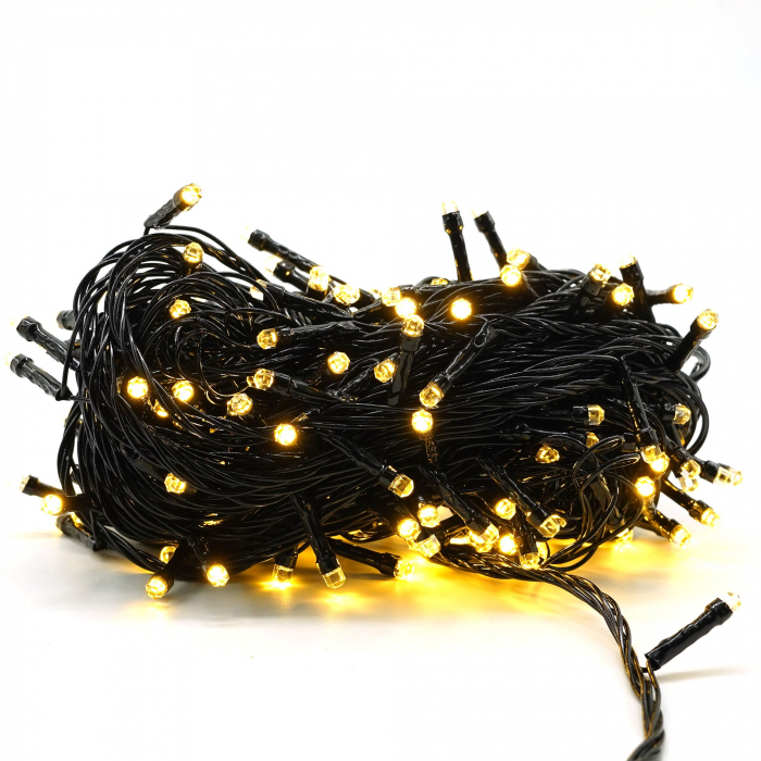 Instalatie de Craciun liniara Yoto, 17 m, din care 1 m cablu priza 220V, 200 LED, 8 jocuri de lumini, beculet in 6 colturi, pentru interior, controler, fir negru, alb cald [4]