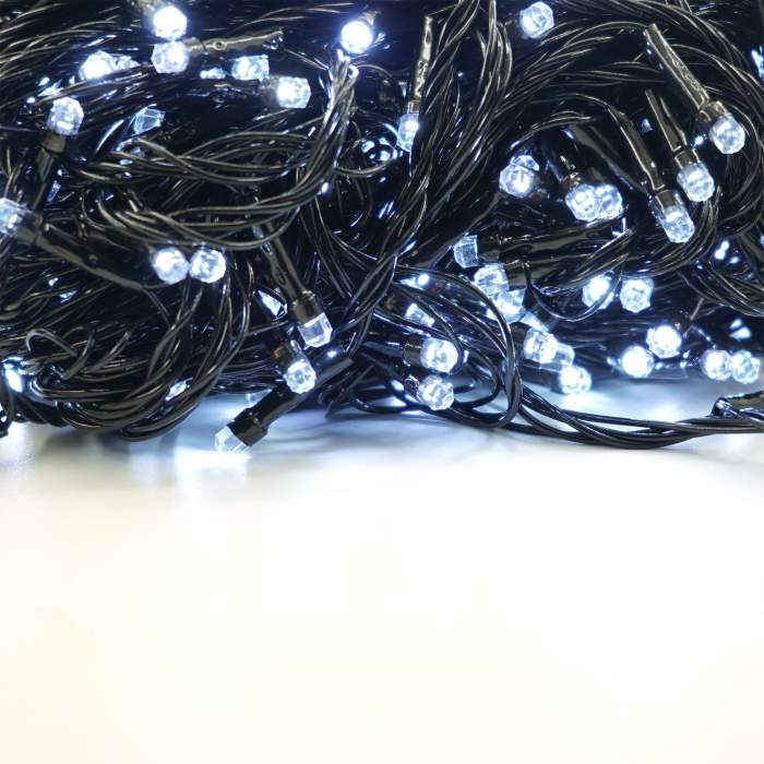 Instalatie de Craciun liniara Yoto, 24 m, din care 1 m cablu priza 220V, 300 LED, 8 jocuri de lumini, beculet in 6 colturi, pentru interior, controler, fir negru, alb rece [6]